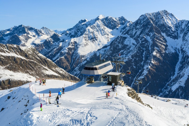 Top lift station in Riffelsee ski mountain resort, Pitztal valley, Austrian Alps